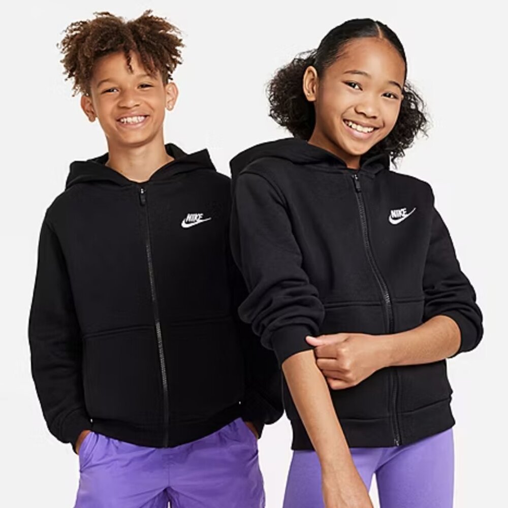 Nike || Sportswear Club Fleece Big Kids' Full-Zip Hoodie || Black